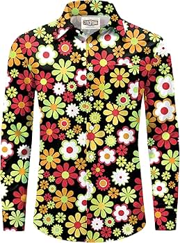 Dress Hippy WARNING FLOWER”USA L/S SHIRT Hippie Peace Daisy Flower Women's Long Sleeve Shirts V Neck